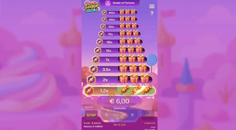 Sugar Stacks - lëvizje fitimtare me ndriçimin e katit aktual dhe numëruesin e shumëzuesit